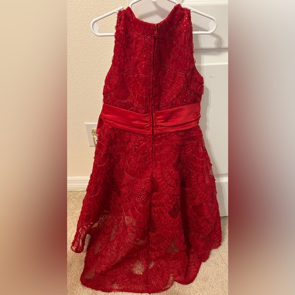 NWT Rare Editions Girl’s Red Sleeveless Lace Holiday Christmas Dress Bow Size 8 - Picture 3 of 8